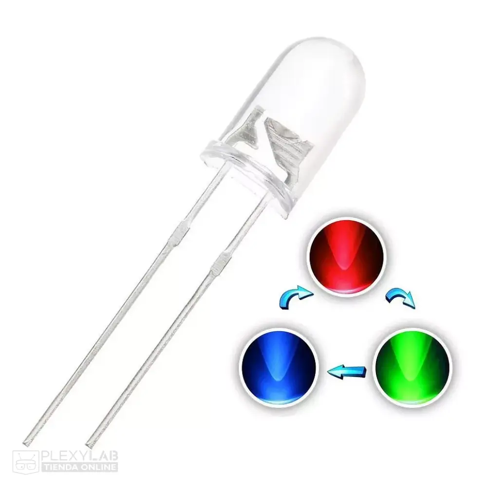 LED multicolor RGB de 5 mm intermitente transparente de 2 pines