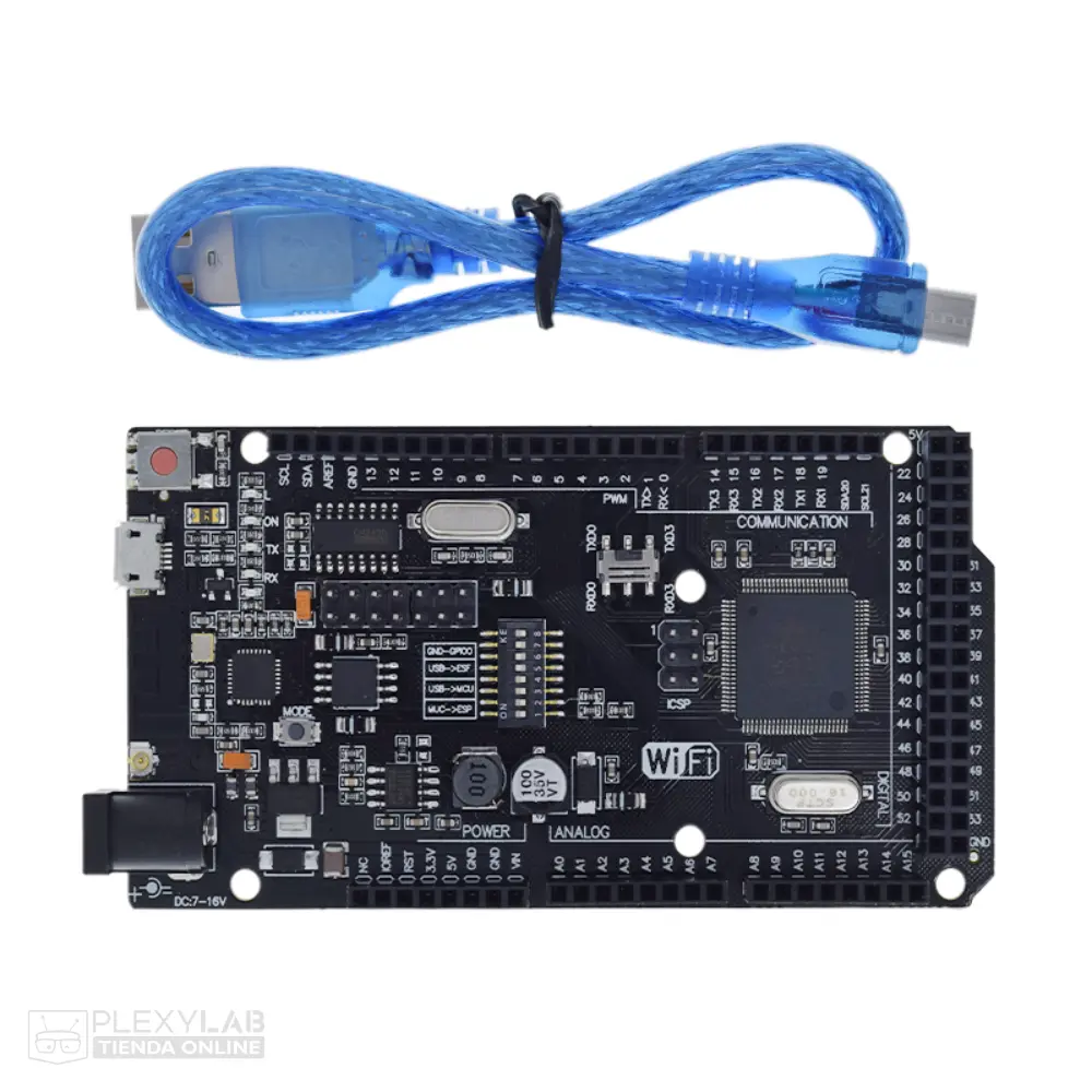Arduino MEGA 2560 R3 WiFi con chip ATmega2560, ESP8266 y driver CH340, incluye cable USB