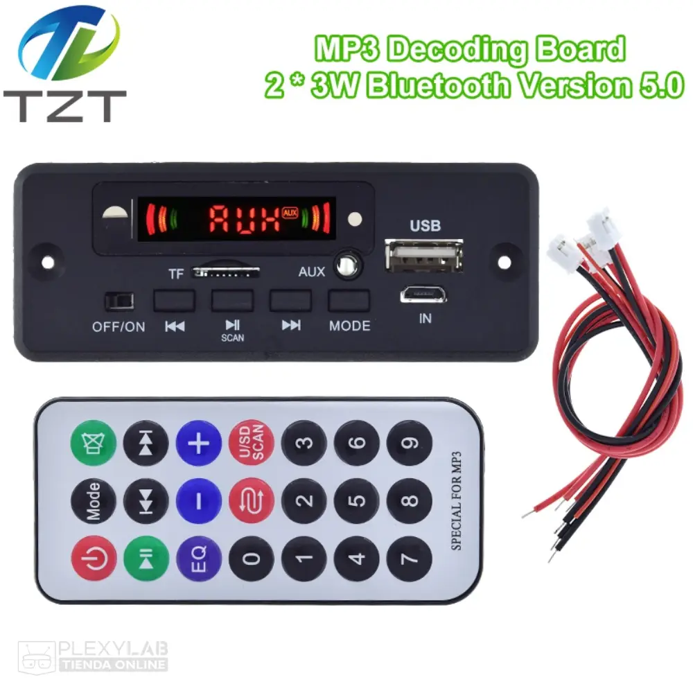 Módulo MP3 Bluetooth 5.0 con amplificador de 2x3W, Car Audio 12V FM Radio USB con control remoto