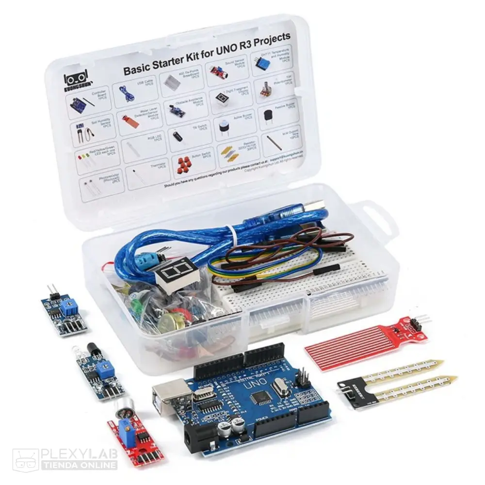 Kit básico inicial para Arduino Uno R3 con sensor de sonido, temperatura, humedad, infrarrojo y nivel