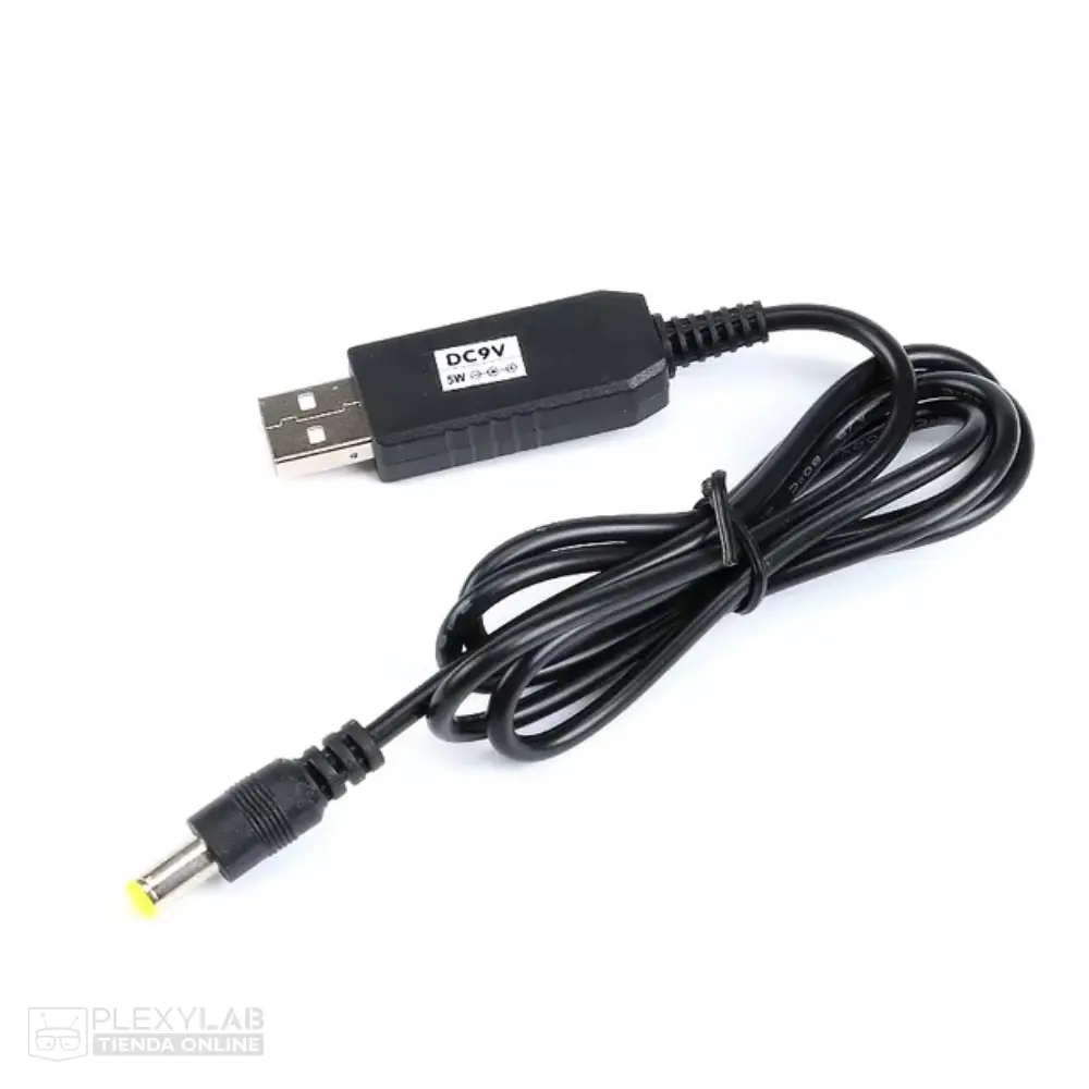 Cable USB con adaptador elevador step up de 5V a 9V Plug de 5.5x2.1 mm