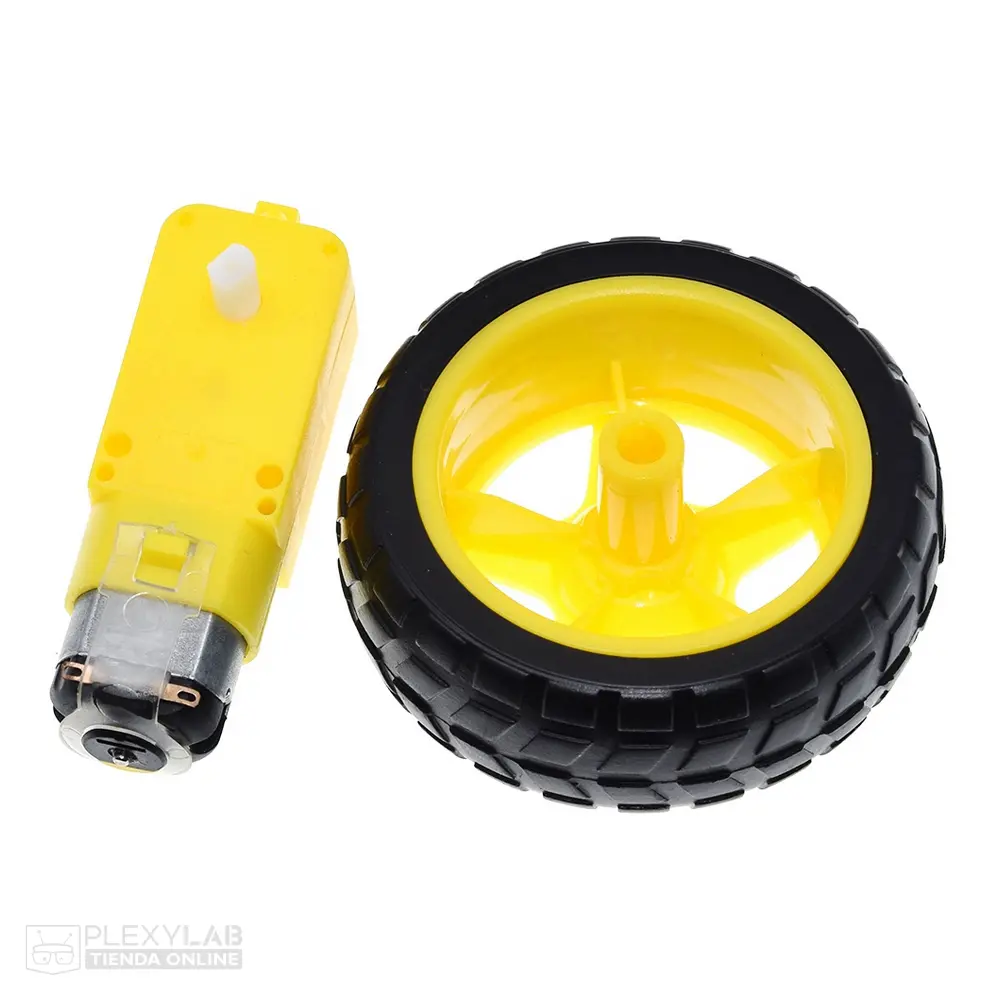 Juego de motor DC reductor de doble eje amarillo y llanta de 65 mm de plástico