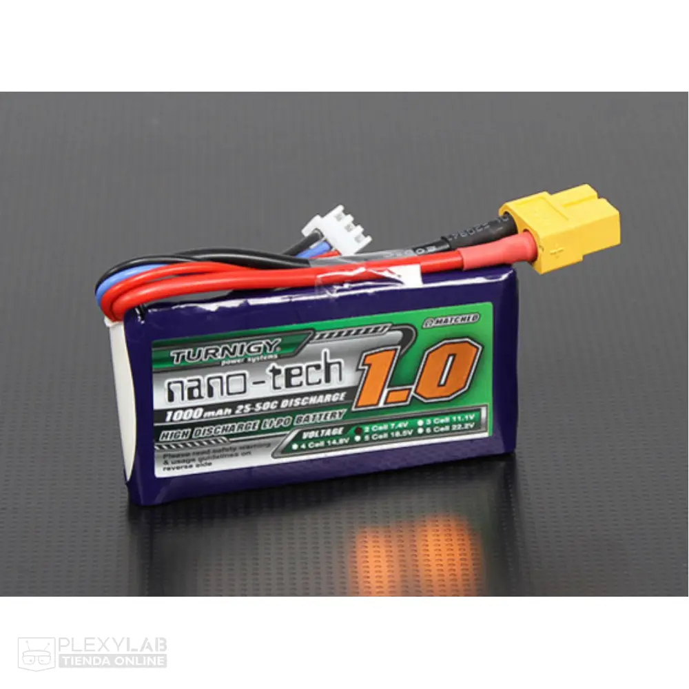 Batería de litio Lipo 2S 25-50C de 1000mAh Turnigy Nano-Tech de 7.4V 2 celdas