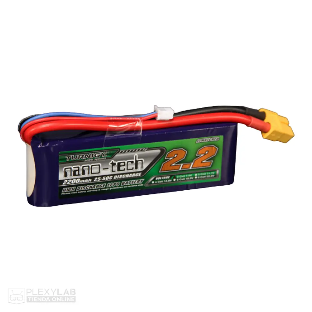 Batería de litio Lipo 2S 25-50C de 2200mAh Turnigy Nano-Tech de 7.4V 2 celdas 