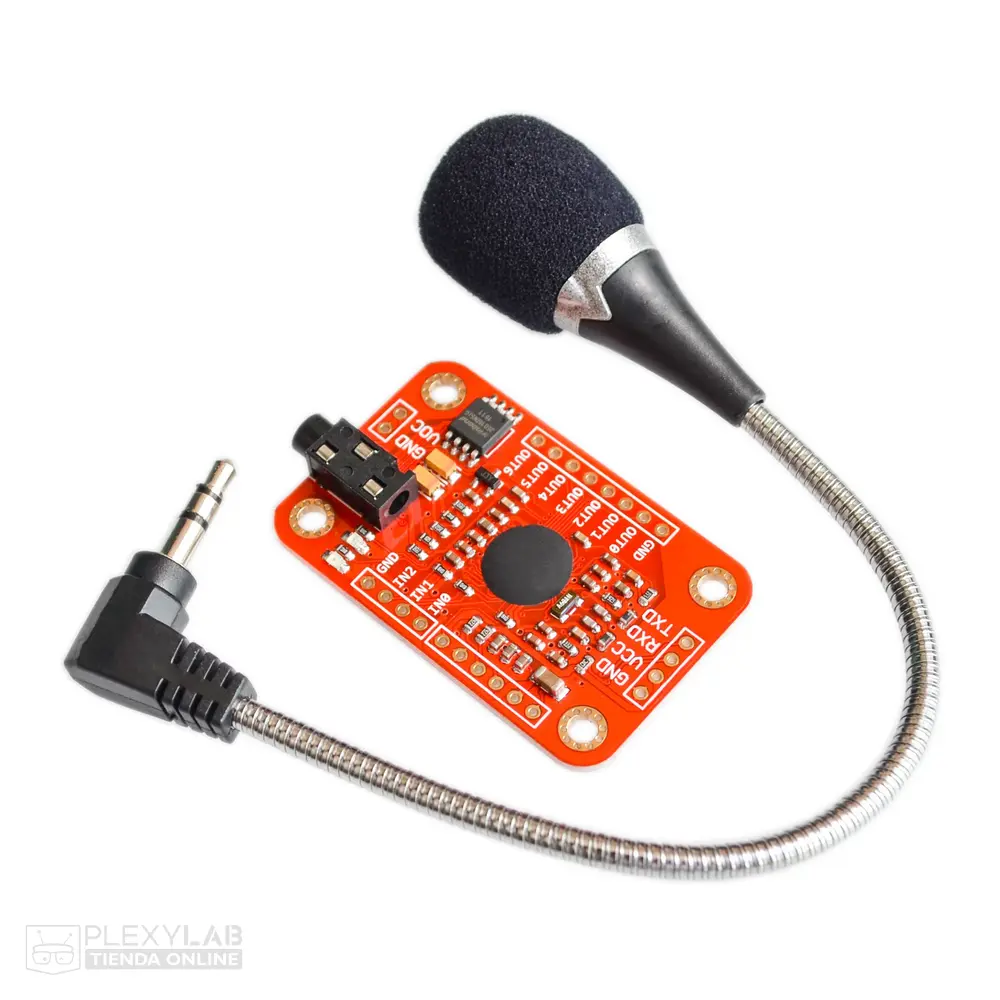 Módulo de reconocimiento de voz V3 compa con Arduino, incluye micrófono, cable y espadines