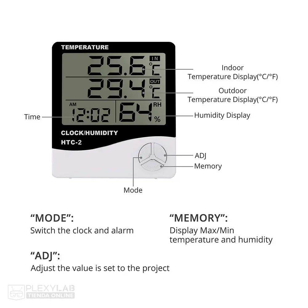 Termohigrómetro termómetro higrómetro digital con sonda HTC-2 con pilas