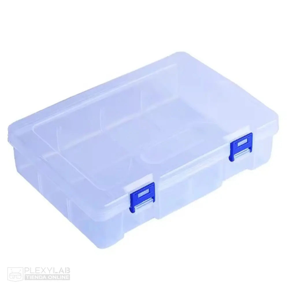 Caja plástica, organizador de 2 niveles, para almacenamiento de componentes, dimensiones 230x160x60 mm