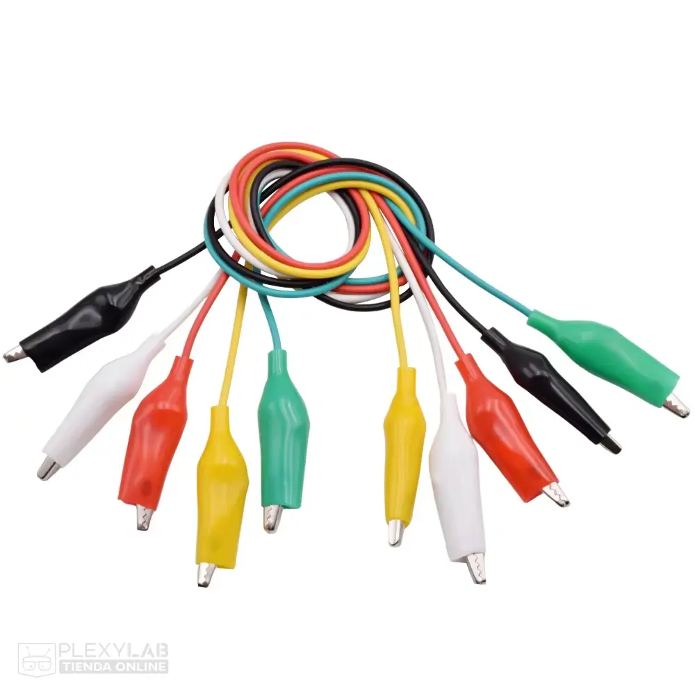 Juego de 10 cables de 50 cm con conectores lagartos pequeños