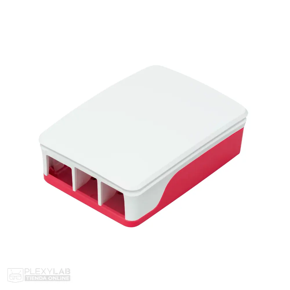 Caja, carcasa, case oficial Raspberry Pi 5, color blanco y rojo