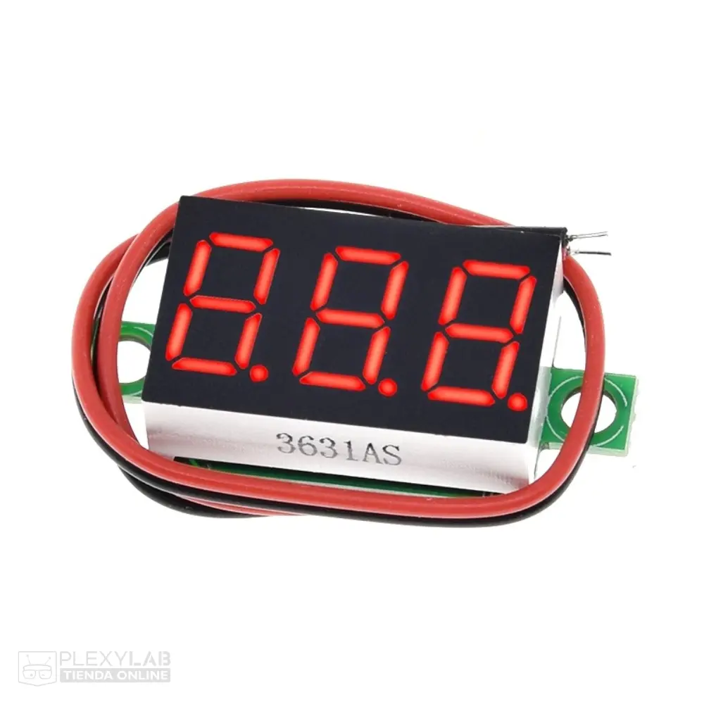 Modulo voltímetro digital pantalla LED color Rojo de 0.36 pulgadas, para medición de voltaje en autos, motos y vehículos